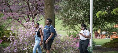 Students walking on path